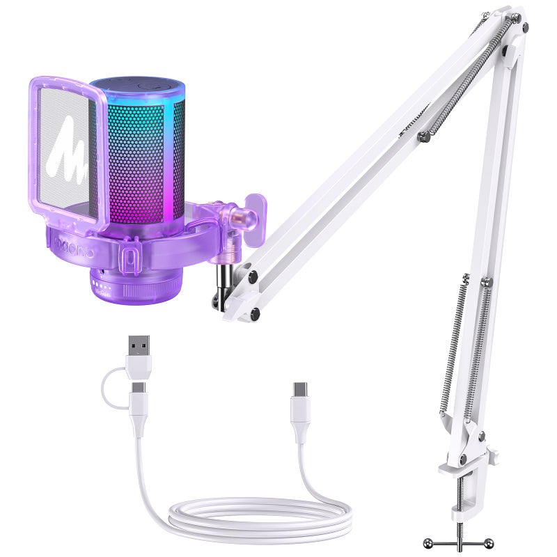 MAONO USB Gaming Microphone with Noise Cancellation RGB Condenser Microphone for Streaming Podcasts Twitch YouTube Discord PC Computer Mac PS4 PS5 DGM20S Purple - Image 2