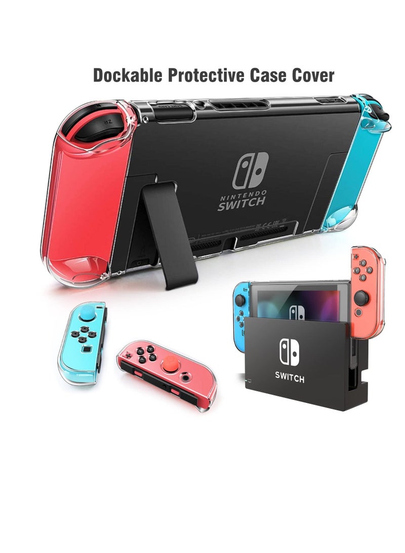 KASTWAVE Switch Case Compatible with Fit for Nintendo Switch 9 in 1 Accessories kit with Carrying Case, Dockable Protective Case HD Screen Protector and 6pcs Thumb Grips Caps - Image 4