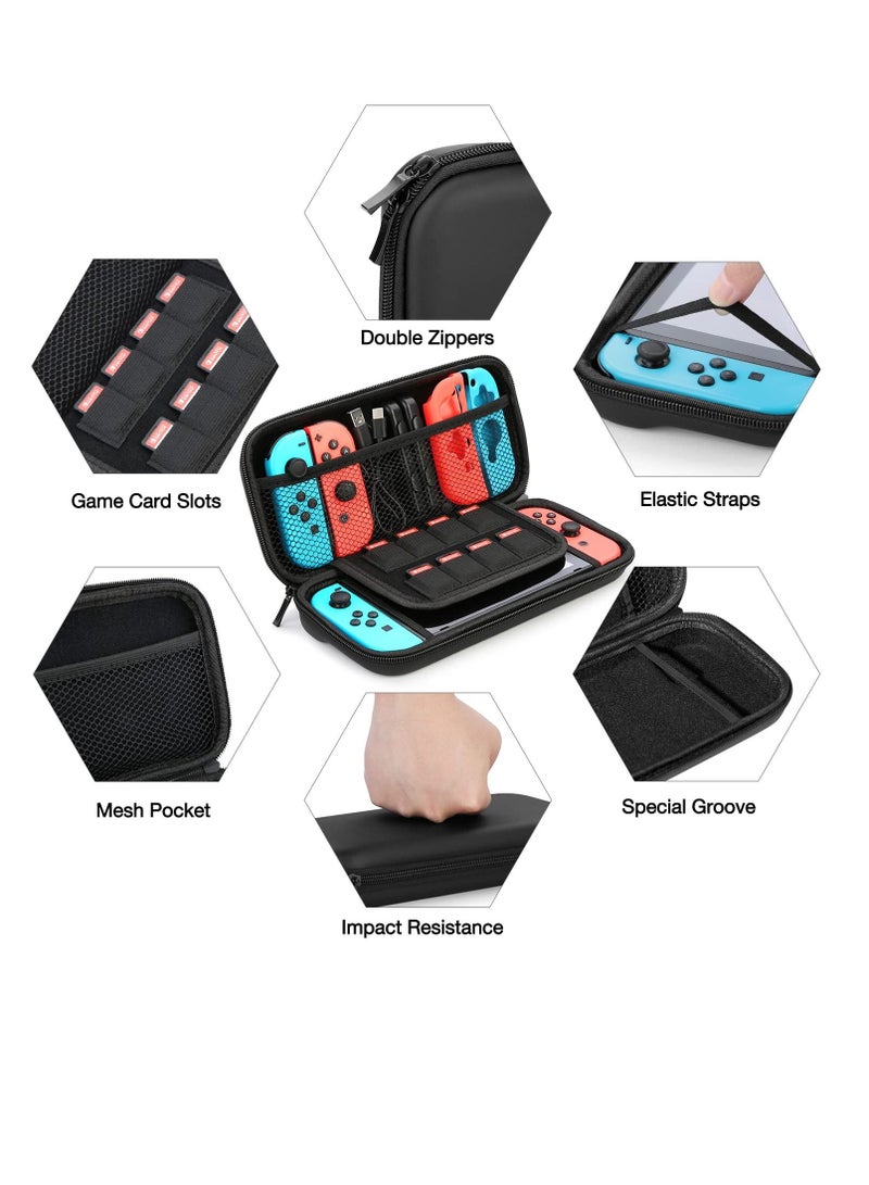 KASTWAVE Switch Case Compatible with Fit for Nintendo Switch 9 in 1 Accessories kit with Carrying Case, Dockable Protective Case HD Screen Protector and 6pcs Thumb Grips Caps - Image 3