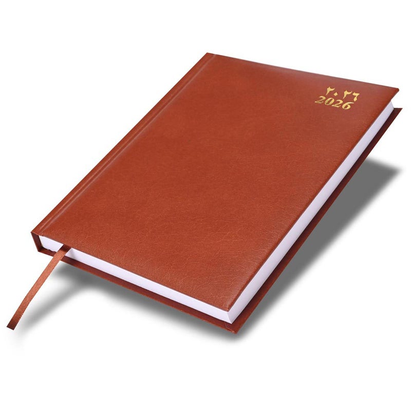 FIS 2026 A4 Diary, 210x297mm Size, 1 Side Padded Vinyl Cover, 1 Day a Page Format, Arabic/English, 60gsm White Paper, Brown Cover-FSDI42AEN26BR - Image 1