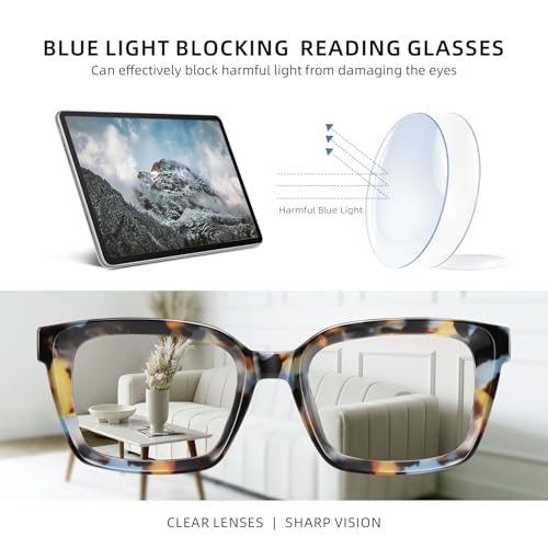 XVXV Blue Light Glasses for Woman Men - Oversize Square Eyeglasses Bluelight Blocking Anti Glare with Spring Hinge(3Pack*Mix3,0.0X) - Image 4