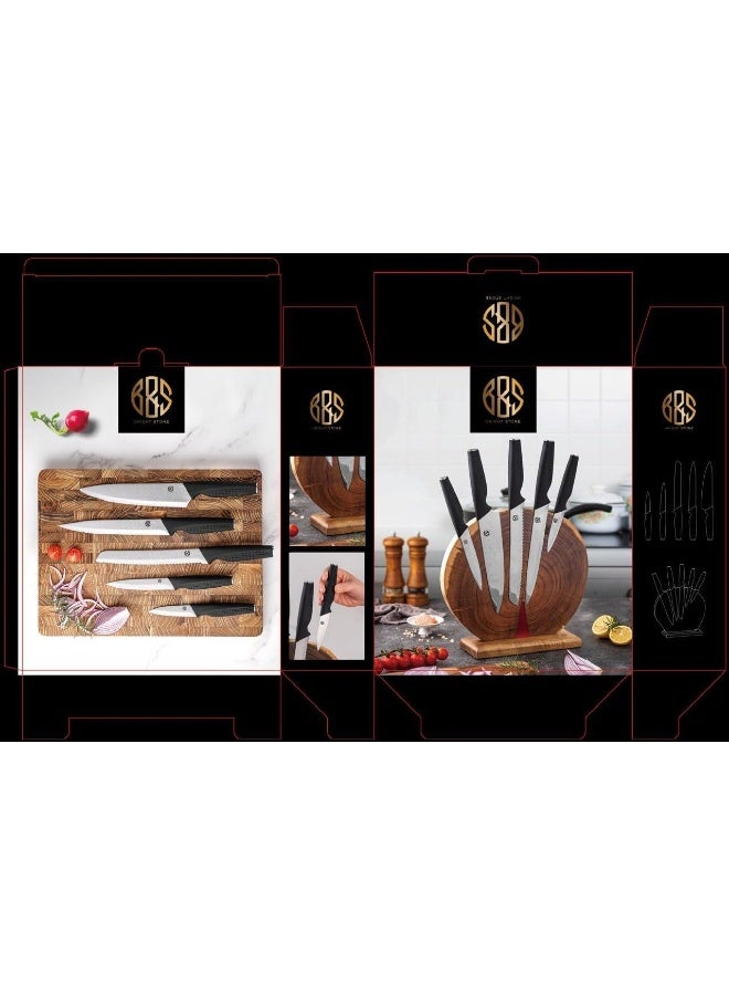 BS طقم سكاكين مطبخ بلس و إس بريميوم 5 قطع مع حامل خشبي - Image 2