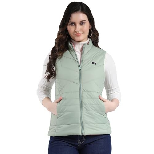 ROCKIT ROCK.IT From House Of Monte Carlo Women Reversible Regular Fit Mock Neck Zippper Closure Sleeveless Jacket | Stylish winter jacket | Warm casual outerwear | Winter Jacket for Women's Green & Pink M - Image 1