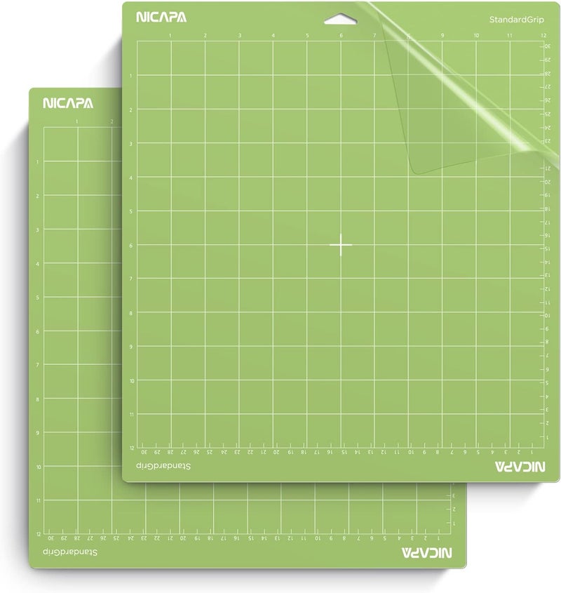 NICAPA سجادة قطع بقبضة قياسية لـ Cricut Maker 3/Maker/Explore 3/Air 2/Air/One (12x12 بوصة، 2 قطعة) سجادات قطع لاصقة قياسية خضراء لاستبدال التلحيف - Image 1