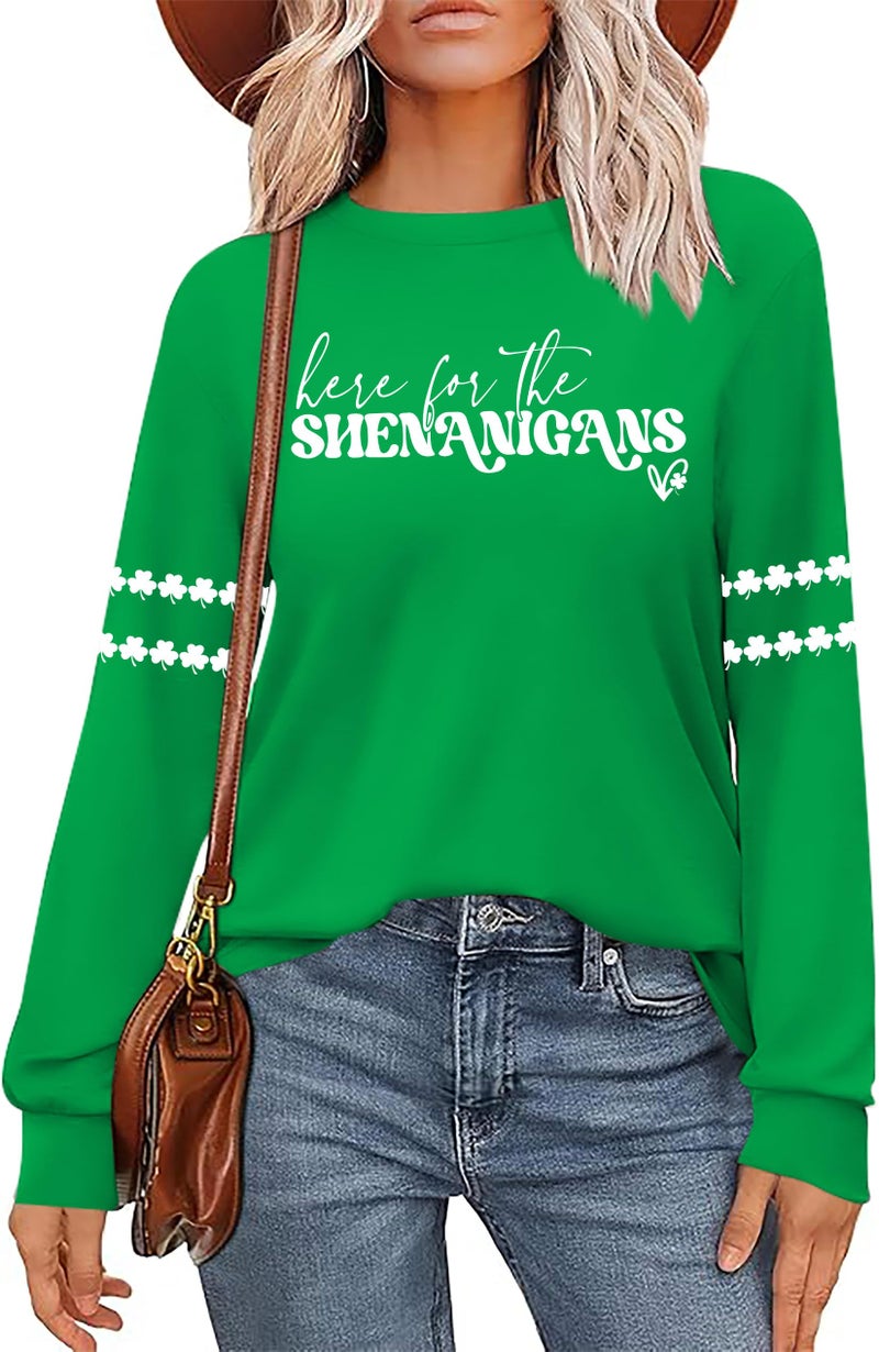 PICKID St Patricks Day Shirt Women Lucky Shamrock Shirts Green Clover Graphic Long Sleeve St Patrick's Day Tee Irish Top - Image 1