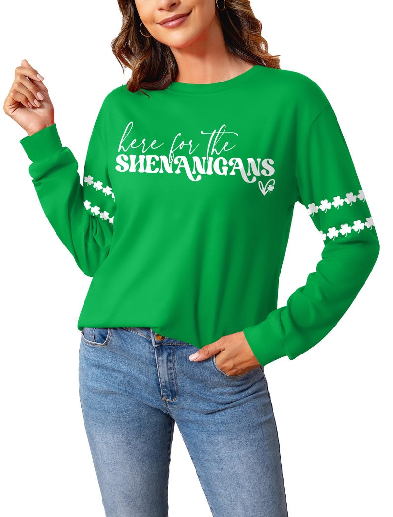 PICKID St Patricks Day Shirt Women Lucky Shamrock Shirts Green Clover Graphic Long Sleeve St Patrick's Day Tee Irish Top - Image 4
