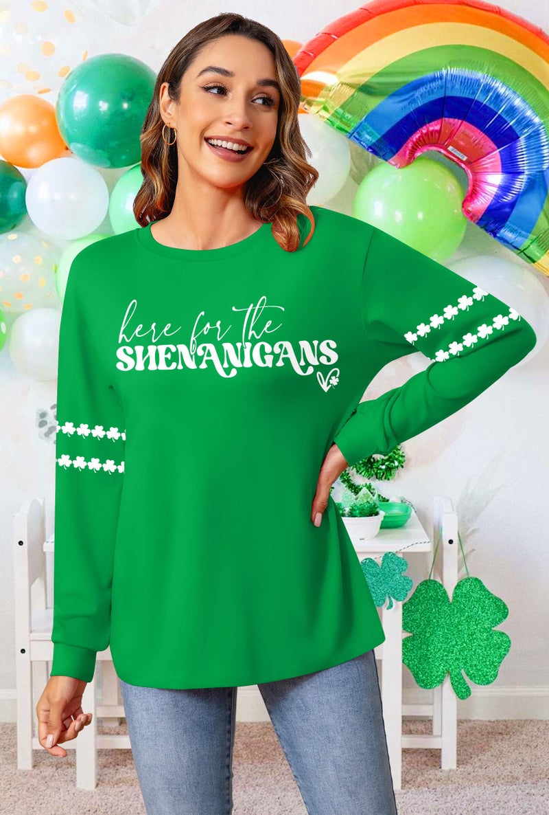 PICKID St Patricks Day Shirt Women Lucky Shamrock Shirts Green Clover Graphic Long Sleeve St Patrick's Day Tee Irish Top - Image 2