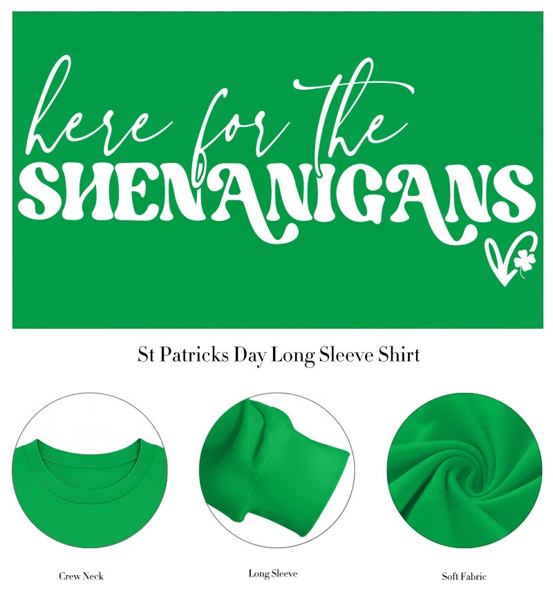 PICKID St Patricks Day Shirt Women Lucky Shamrock Shirts Green Clover Graphic Long Sleeve St Patrick's Day Tee Irish Top - Image 5