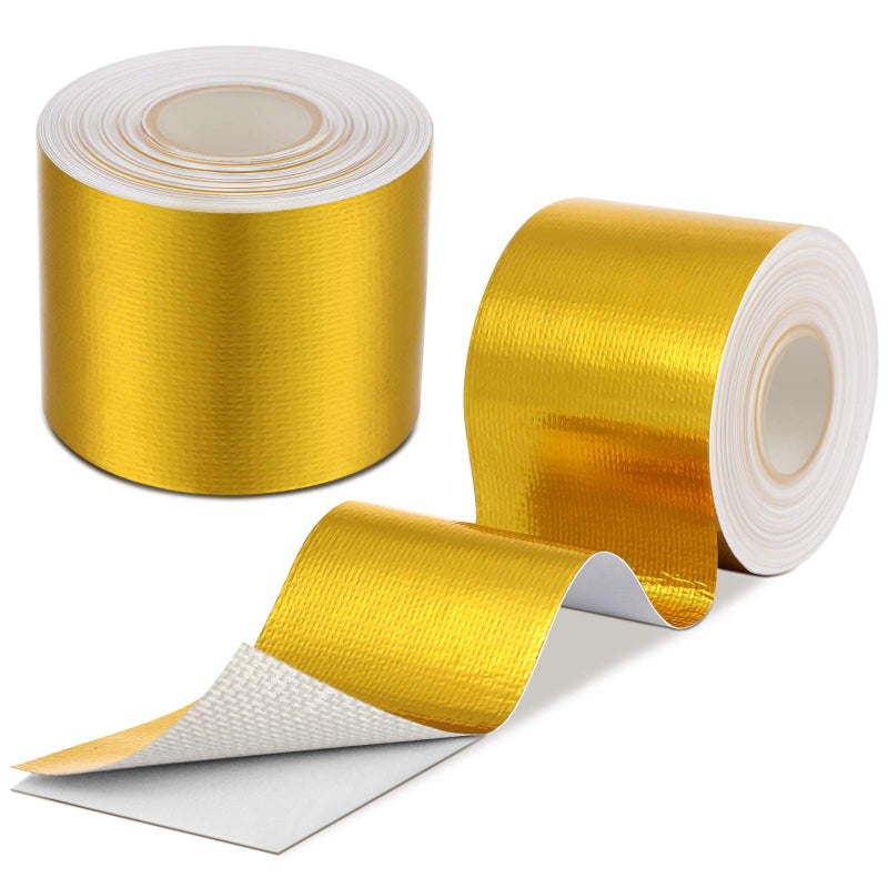 Zonon 2 Rolls Heat Shield Tape Cool Tapes Aluminum Foil Reflective Adhesive Heat Shield Thermal Barrier Foil Tape Self Adhesive Resistant Tape for Hose and Auto Use(Gold,2 Inch X 32.8 ft) - Image 1