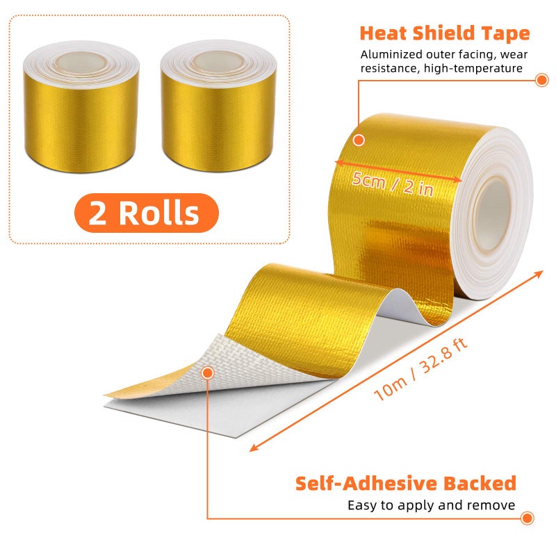 Zonon 2 Rolls Heat Shield Tape Cool Tapes Aluminum Foil Reflective Adhesive Heat Shield Thermal Barrier Foil Tape Self Adhesive Resistant Tape for Hose and Auto Use(Gold,2 Inch X 32.8 ft) - Image 4