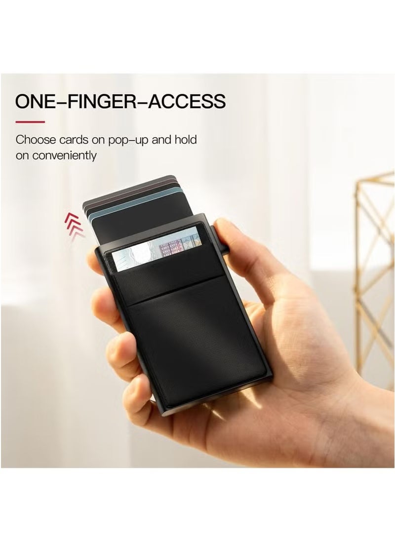 ماركة غير محددة محفظة لصاحب البطاقة، محفظة محدثة للنحوه للرجال تمنع RFID محففة وتجارية للبطاقات الائتمانية مع فص للنقود و كيس للبطاقات المصرفية المعدنية الألومينية تصميم أسود لـ Airtag والنقود والفرقان والبطاقات الائتمانية  - Image 4