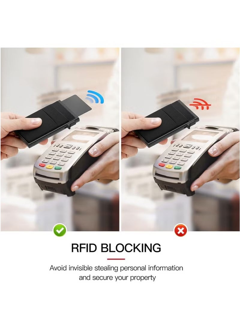 ماركة غير محددة محفظة لصاحب البطاقة، محفظة محدثة للنحوه للرجال تمنع RFID محففة وتجارية للبطاقات الائتمانية مع فص للنقود و كيس للبطاقات المصرفية المعدنية الألومينية تصميم أسود لـ Airtag والنقود والفرقان والبطاقات الائتمانية  - Image 2