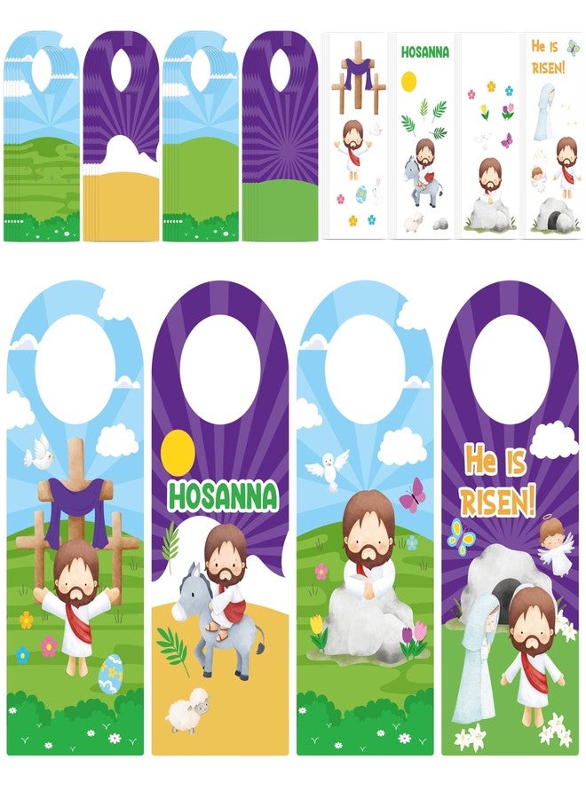 JAPBOR Easter Religious Sticker Craft Kit - 48PCS Make He Lives Jesus Scenes Doorknob Hanger Crafting for Kids Children, DIY Christian Resurrection Door Knob Art Project for Classroom Sunday School - Image 1