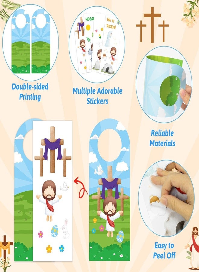 JAPBOR Easter Religious Sticker Craft Kit - 48PCS Make He Lives Jesus Scenes Doorknob Hanger Crafting for Kids Children, DIY Christian Resurrection Door Knob Art Project for Classroom Sunday School - Image 3