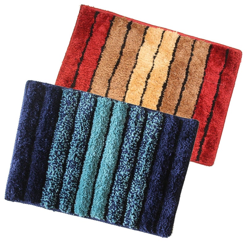 RISH Microfiber Striped Anti Skid doormats Blue Red 60x40 CmRectangle Pack of 2 - Image 1