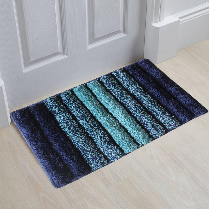 RISH Microfiber Striped Anti Skid doormats Blue Red 60x40 CmRectangle Pack of 2 - Image 2