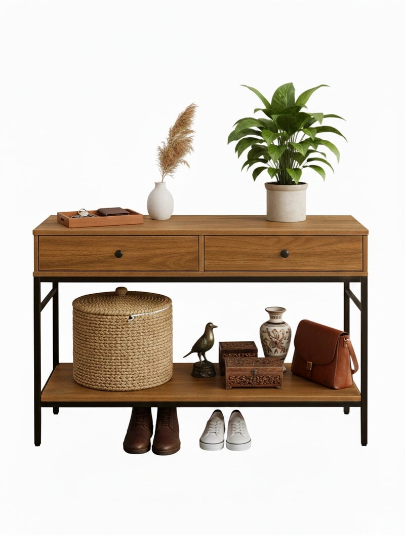 AGD Two-Tier Console Table with Two Storage Drawers, 120x35x80 cm, for Entryway and Living room - Image 5