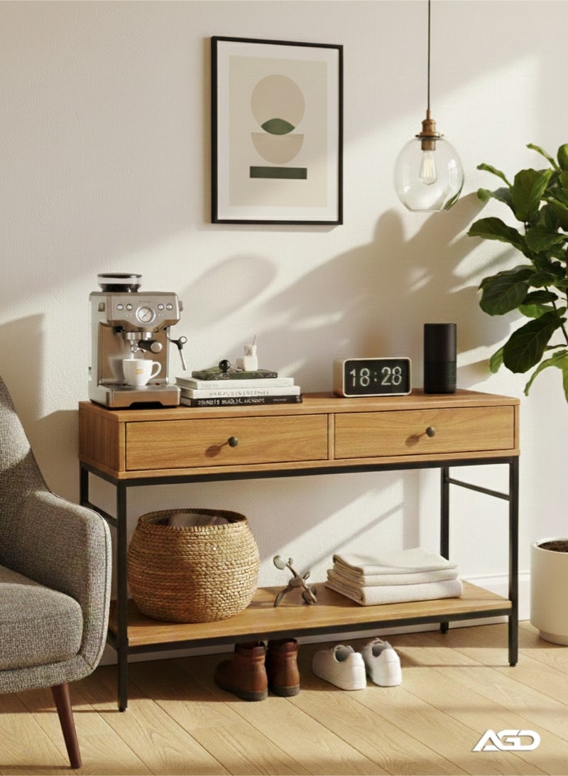 AGD Two-Tier Console Table with Two Storage Drawers, 120x35x80 cm, for Entryway and Living room - Image 1