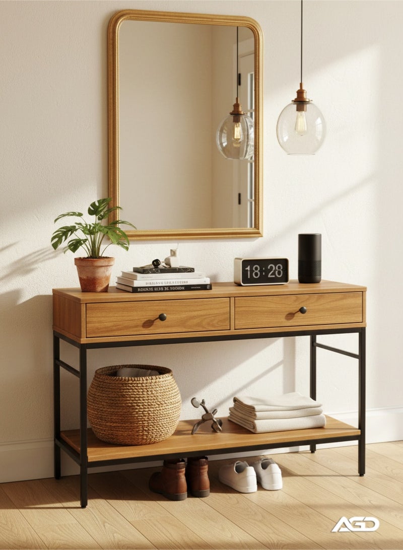 AGD Two-Tier Console Table with Two Storage Drawers, 120x35x80 cm, for Entryway and Living room - Image 2