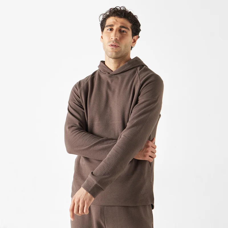 ADOT by Splash Textured Hooded Sweatshirt with Long Sleeves