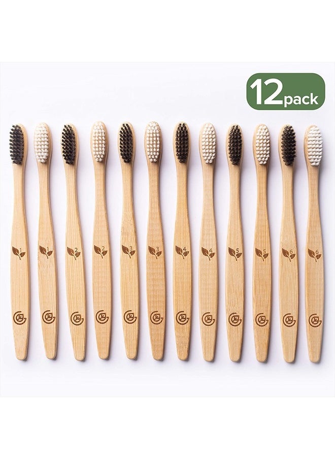 GREENZLA - Bamboo Toothbrushes (12 Pack) | BPA Free Soft Bristles Eco-Friendly, Natural Toothbrush Set Biodegradable & Compostable Charcoal Wooden - Image 1