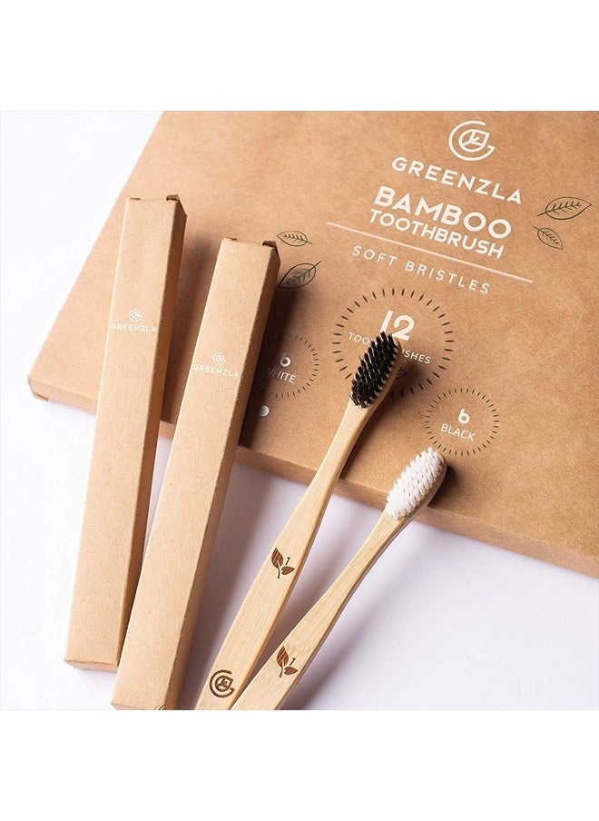 GREENZLA - Bamboo Toothbrushes (12 Pack) | BPA Free Soft Bristles Eco-Friendly, Natural Toothbrush Set Biodegradable & Compostable Charcoal Wooden - Image 1