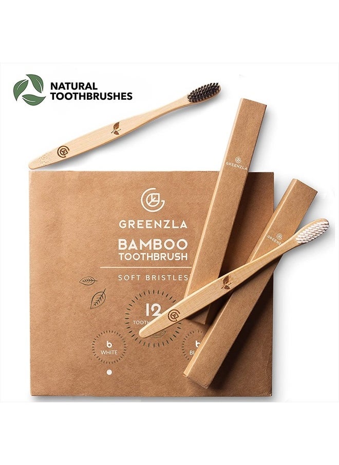 GREENZLA Bamboo Toothbrushes (12 Pack) | BPA Free Soft Bristles Eco-Friendly, Natural Toothbrush Set Biodegradable & Compostable Charcoal Wooden  - Image 5