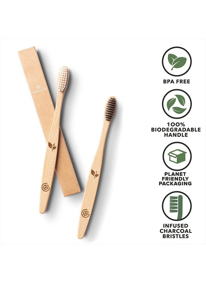 GREENZLA Bamboo Toothbrushes (12 Pack) | BPA Free Soft Bristles Eco-Friendly, Natural Toothbrush Set Biodegradable & Compostable Charcoal Wooden  - Image 2