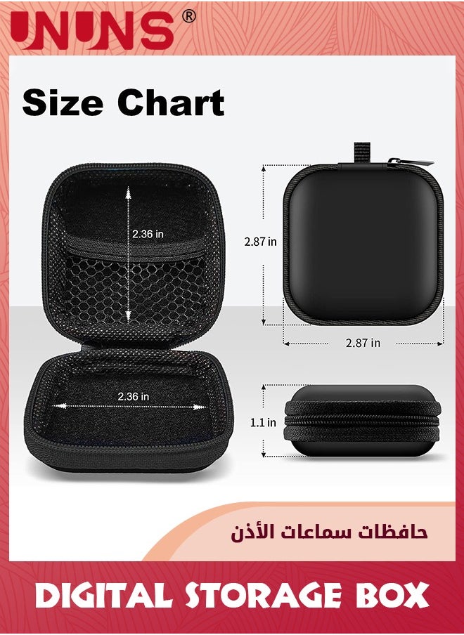 UNUNS Square Earbud Case,Portable Earphone Case Storage,EVA Headphone Bag With Stainless Steel Carabiner,Phone Accessories Organizer Mini Earbud Pouch For Earpieces, SD Memory Card, Camera Chips,Black  - Image 4