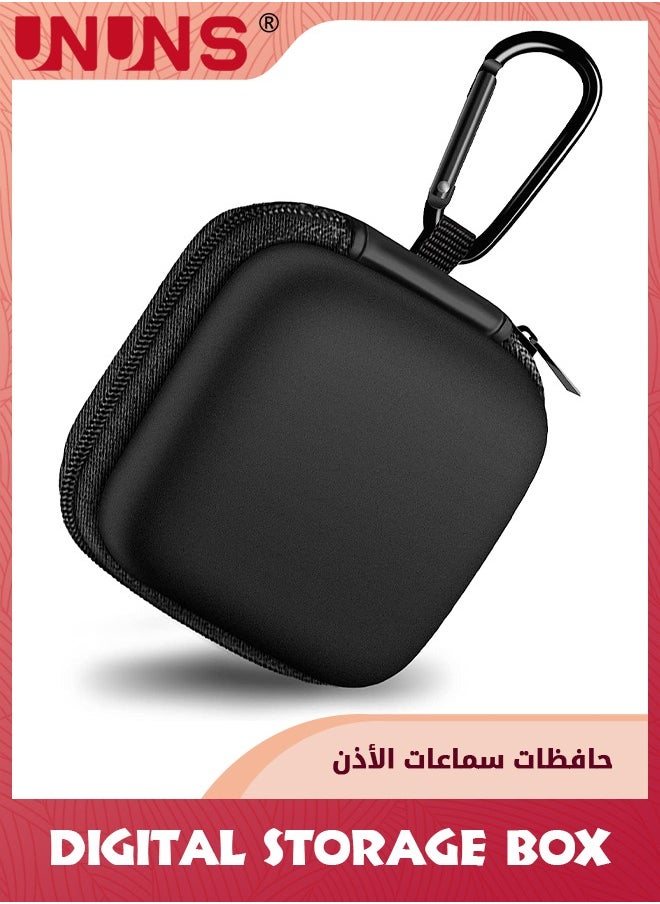 UNUNS Square Earbud Case,Portable Earphone Case Storage,EVA Headphone Bag With Stainless Steel Carabiner,Phone Accessories Organizer Mini Earbud Pouch For Earpieces, SD Memory Card, Camera Chips,Black  - Image 1