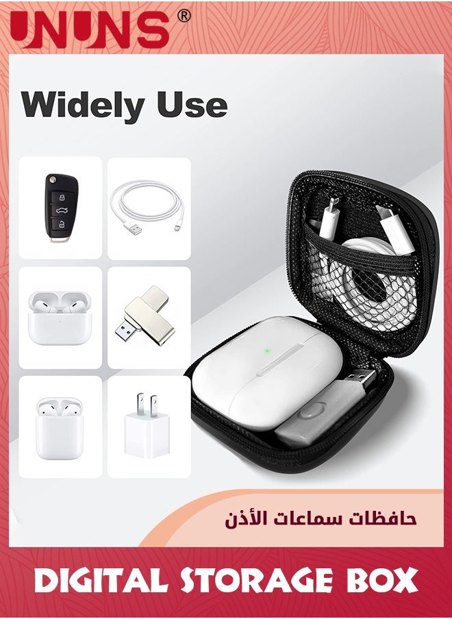 UNUNS Square Earbud Case,Portable Earphone Case Storage,EVA Headphone Bag With Stainless Steel Carabiner,Phone Accessories Organizer Mini Earbud Pouch For Earpieces, SD Memory Card, Camera Chips,Black  - Image 2