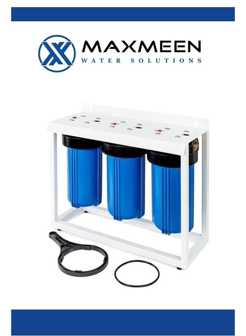 ماكسمين فلتر مياه ثلاثي  جامبو 10 بوصة – هيكل أزرق – فلتر رواسب + كربون – مدخل/مخرج 1" (إزالة الرواسب، الروائح وتحسين الطعم) - Maxmeen Water - Image 2