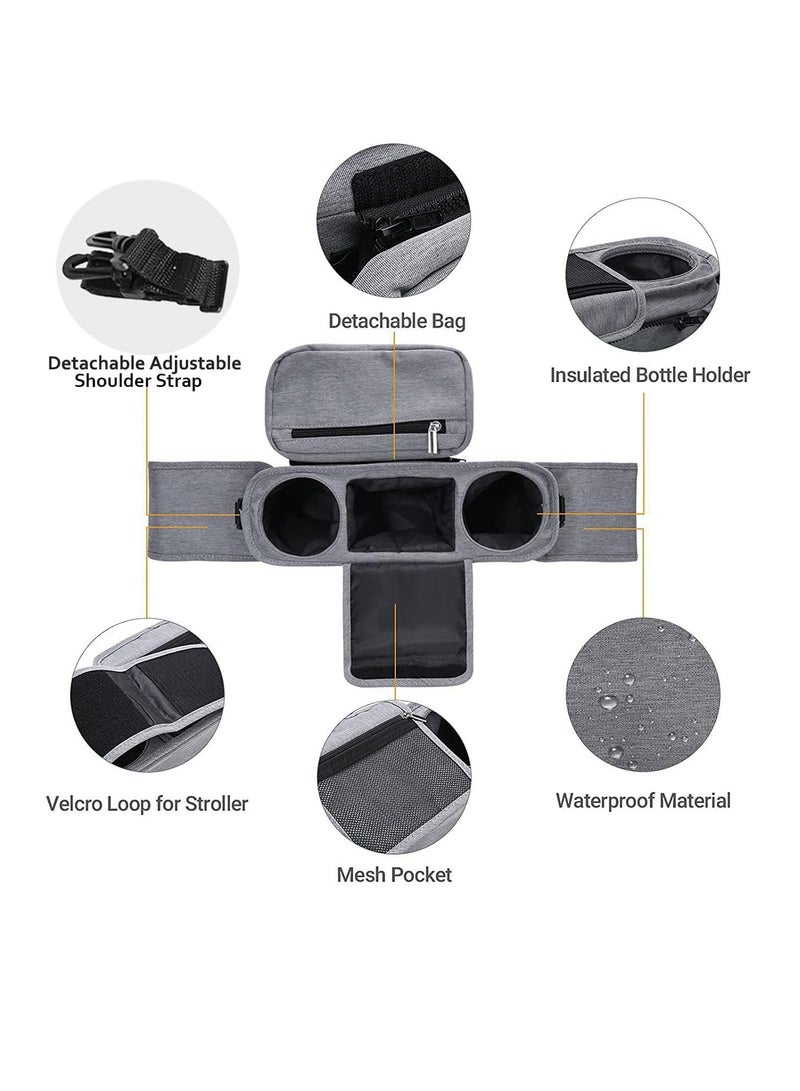 Stroller Accessories : Stroller Organizer Bag, Portable Diaper Bag with Insulated Cup Holder, Detachable Shoulder Strap,Zipper Bag for Baby Pram Hanging, Infant Newborn Essentials Storage Bag (Grey) - Image 3