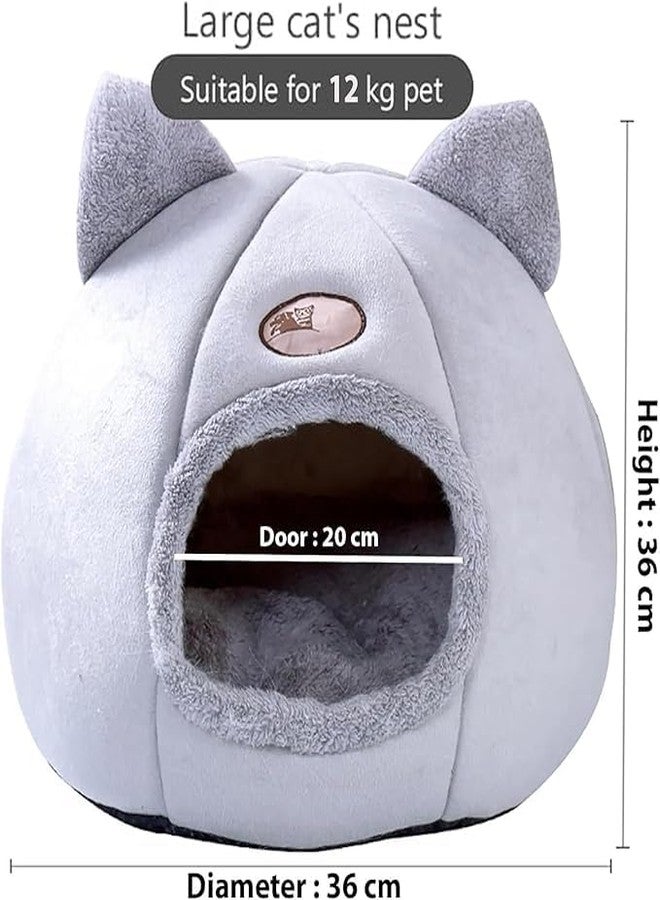 MIXEN Warm Cat Bed Cat Cave with Removable Washable Cushioned Pillow Kitten Nest Cute Cat Head Shape House for Cats Puppy Small Dogs - Image 5
