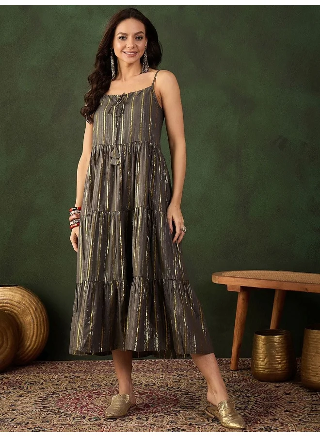 أيه كيه إس Grey Gold Lurex Tiered Dress