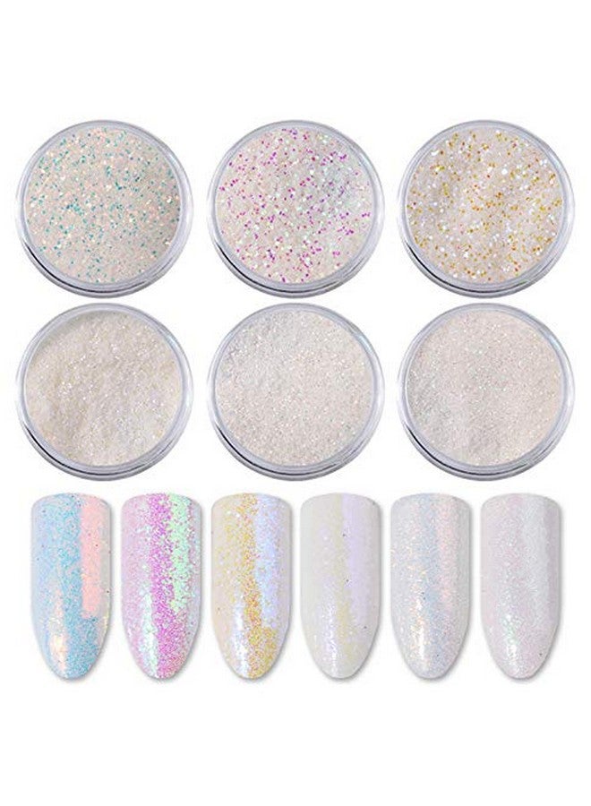 يس ليدي الأبيض الثلاثية الأبعاد الترتر 3D مسمار الفن يلمع مسحوق مانيكير الديكور 6Pots - Image 1