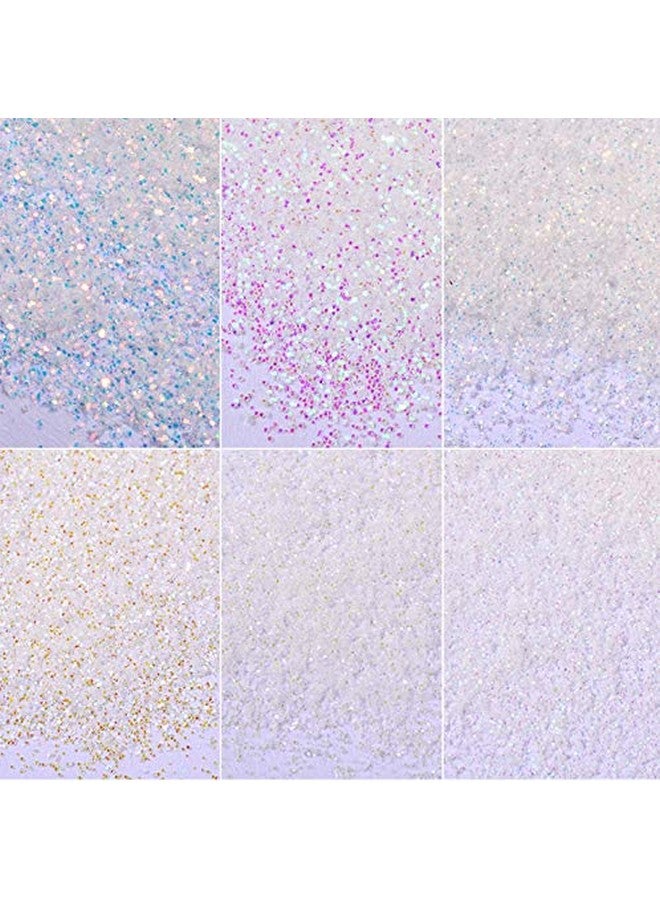 يس ليدي الأبيض الثلاثية الأبعاد الترتر 3D مسمار الفن يلمع مسحوق مانيكير الديكور 6Pots - Image 2