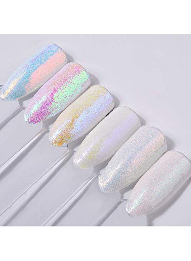 يس ليدي الأبيض الثلاثية الأبعاد الترتر 3D مسمار الفن يلمع مسحوق مانيكير الديكور 6Pots - Image 3