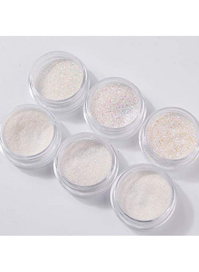 يس ليدي الأبيض الثلاثية الأبعاد الترتر 3D مسمار الفن يلمع مسحوق مانيكير الديكور 6Pots - Image 4