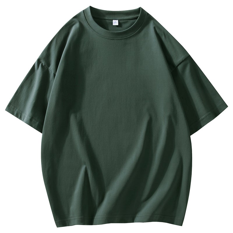 24 pieces 190g wide loose shoulder round neck small neckline short sleeve T-shirt custom logo solid color bottoming shirt in stock wholesale - Image 1