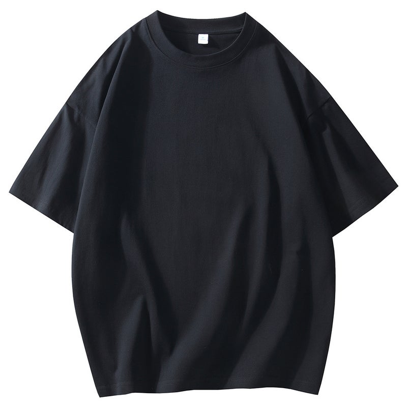 24 pieces 190g wide loose shoulder round neck small neckline short sleeve T-shirt custom logo solid color bottoming shirt in stock wholesale - Image 5