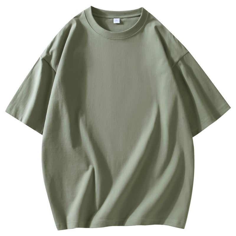 24 pieces 190g wide loose shoulder round neck small neckline short sleeve T-shirt custom logo solid color bottoming shirt in stock wholesale - Image 4