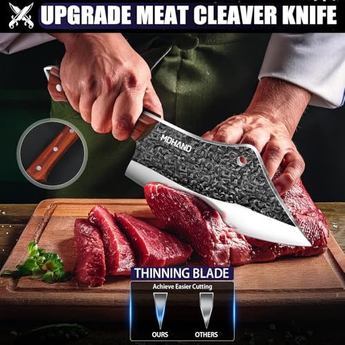 MDHAND Butcher Knife Set, 8PCS Hand Forged Butcher Chef Knife Set with Gift Box, Meat Cleaver Knife for Kitchen, Bone Chopper Knives & Viking Knives for Home & Outdoor Camping BBQ, Gift for Men - Image 5