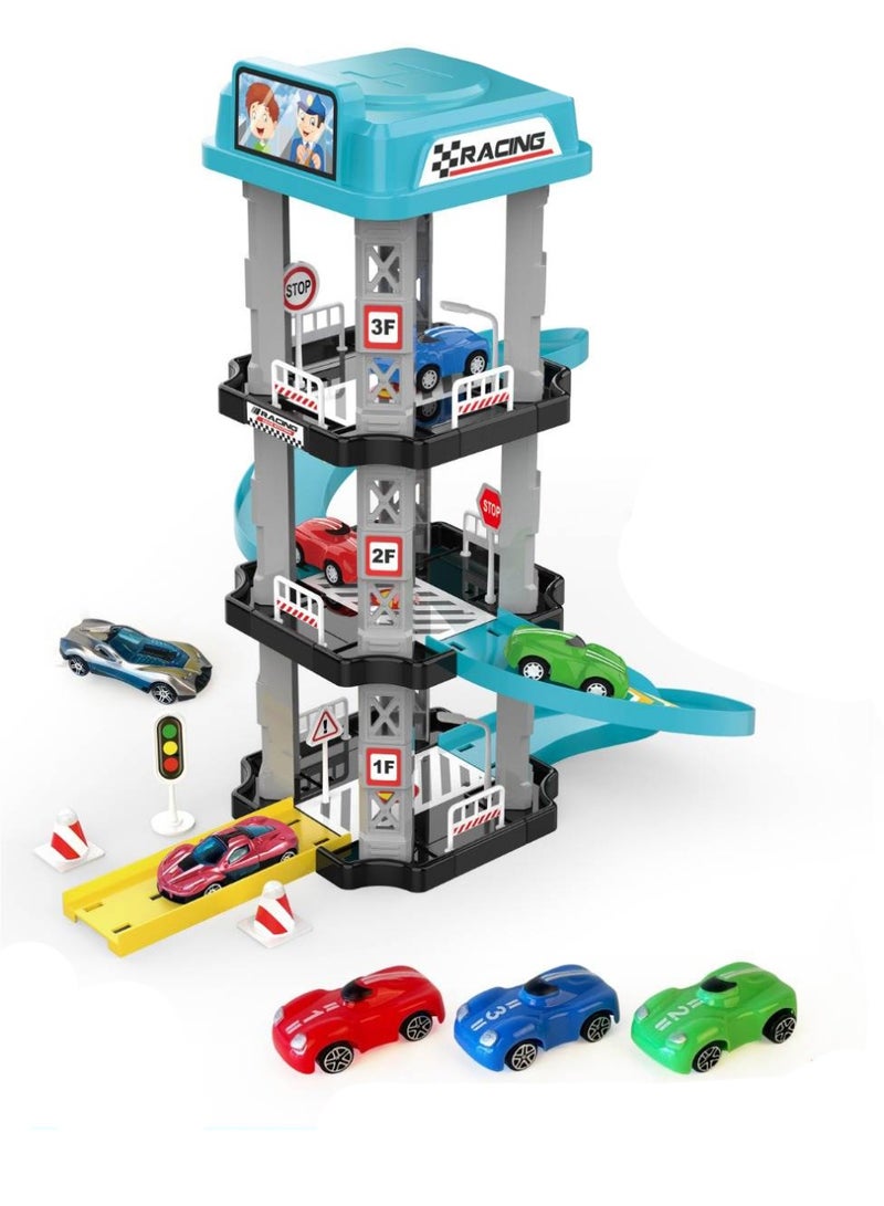 لحظة مرح لعبة مضمار ومنحدرات مع سيارات ومواقف - Image 1