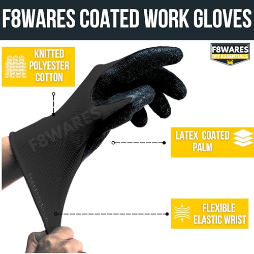 F8WARES 5 Pair Latex Coated Safety Gloves for Men Industrial Gloves - Cut Resistant Working Gloves for Men & Women for Home,Mechanical,Construction,Gardening Work Use - Multipurpose Cotton hand gloves - Image 2