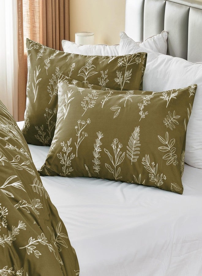 MUXHOMO Duvet Cover Full Size, Reversible Floral Olive Green Duvet Cover Set with Zipper Closure, 3 Pieces Botanical Patterns Soft Microfiber Bedding Set with 4 Ties (80"x90", 2 Pillow Cases) - Image 4