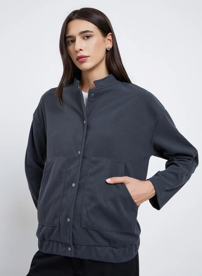Take Two Take Two Women Grey Solid Utility Jacket