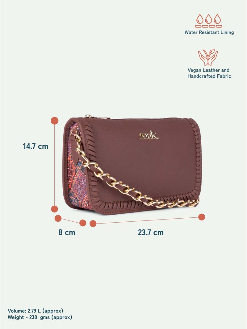 ZOUK Small Shoulder Bag Bag for Women | Stylish Vegan Leather Shoulder Bag with Gold Chain Handle | Water-Resistant | Chic & Handcrafted Purse | Bhuj Rabari - Image 5