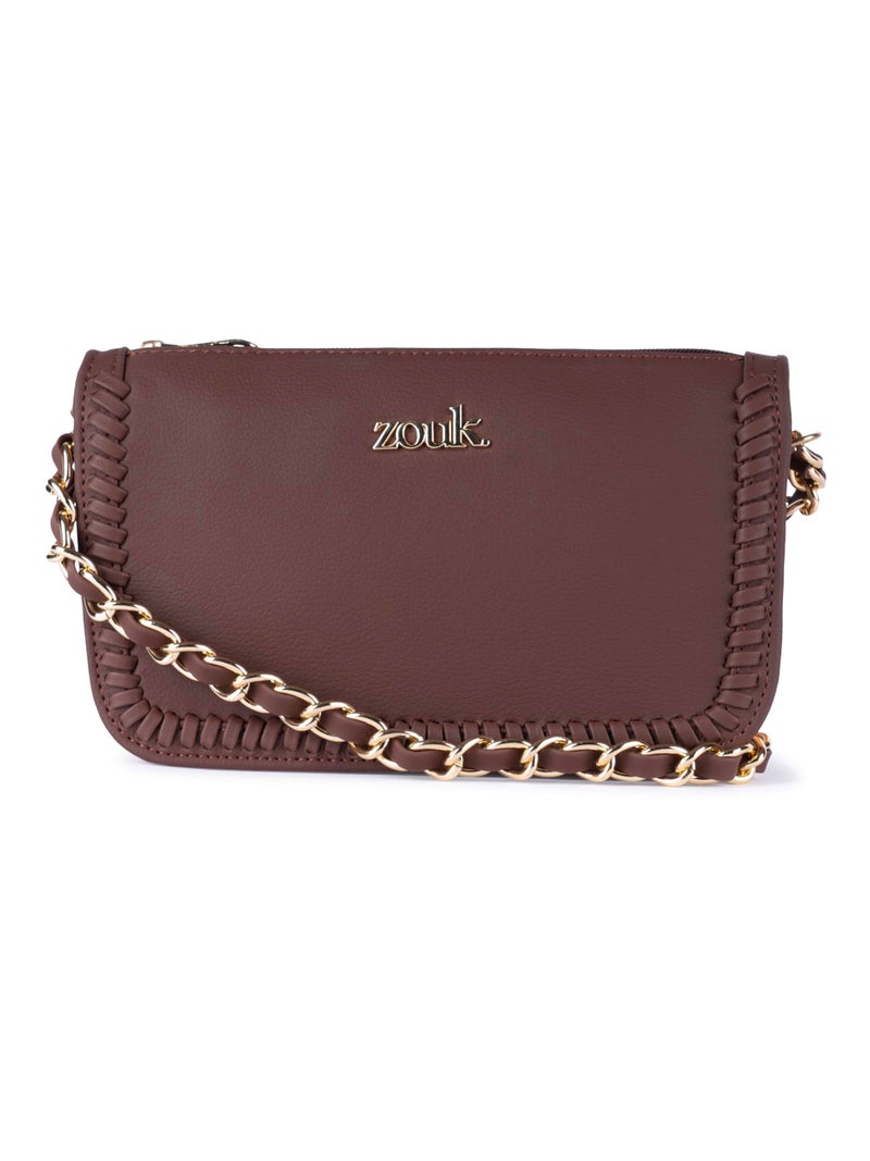 ZOUK Small Shoulder Bag Bag for Women | Stylish Vegan Leather Shoulder Bag with Gold Chain Handle | Water-Resistant | Chic & Handcrafted Purse | Bhuj Rabari - Image 1