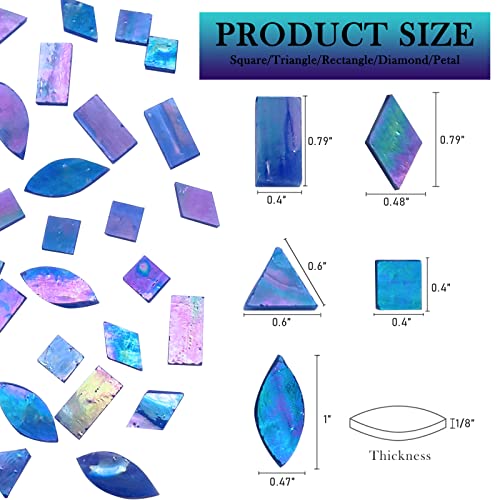 LITMIND Iridescent Glass Mosaic Tiles for Crafts, 240 Pieces 5 Shapes Mixed Stained Glass Sheets, Mosaic Kits for Adults (Iridescent Dark Blue) - Image 4